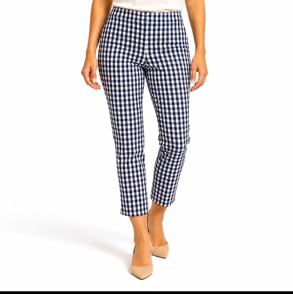 Ann Taylor The Audrey Crop Pants Size 12 Navy White Gingham Check 27”